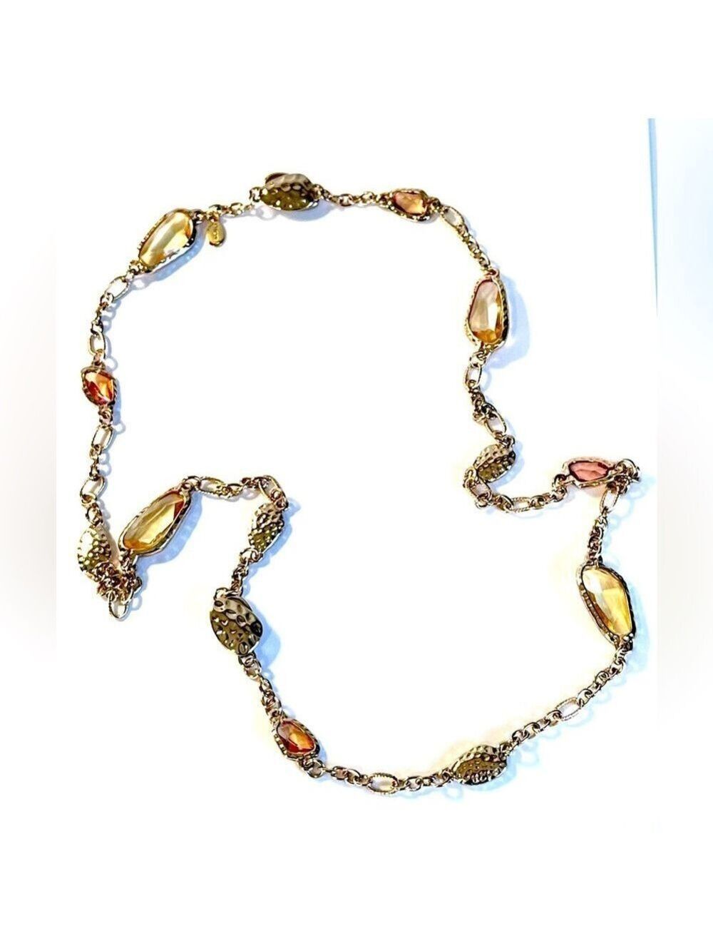 CHICO's Golden Textured Amber & Citrine Crystal  Station Necklace NWT